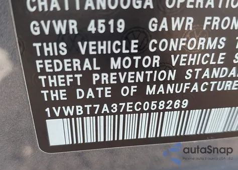 2014 Volkswagen Passat 1.8T Se из США, поврежденный, VIN 1VWBT7A37EC058269